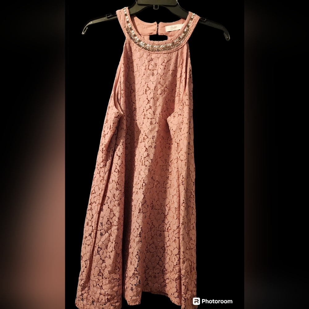 A-line Lace Dress w/Embellished Crystal Neckline - XL